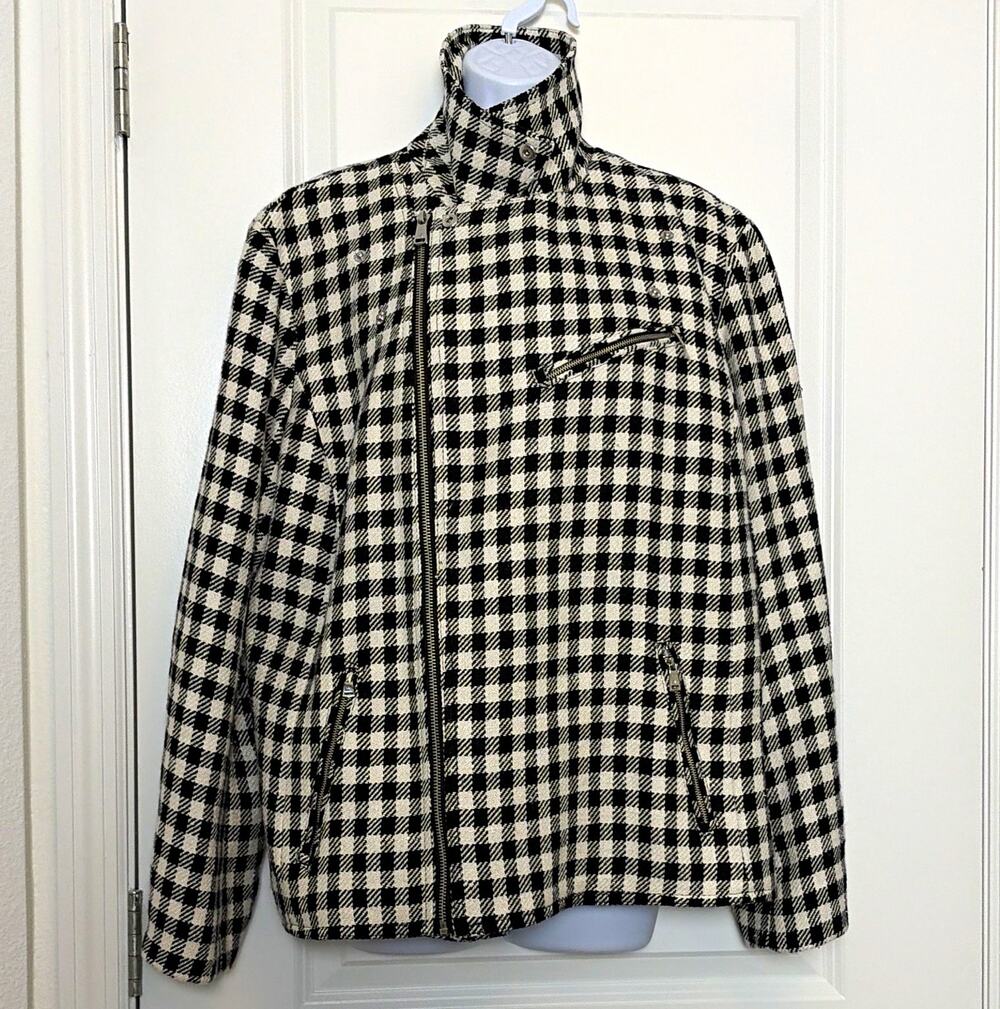 Lauren Ralph Lauren Black White Check Moto Zip Jacket Lined Pockets 16W Plus